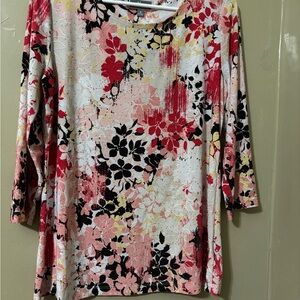 JM Collection Floral Blouse - Pink, Red, Black, Yellow